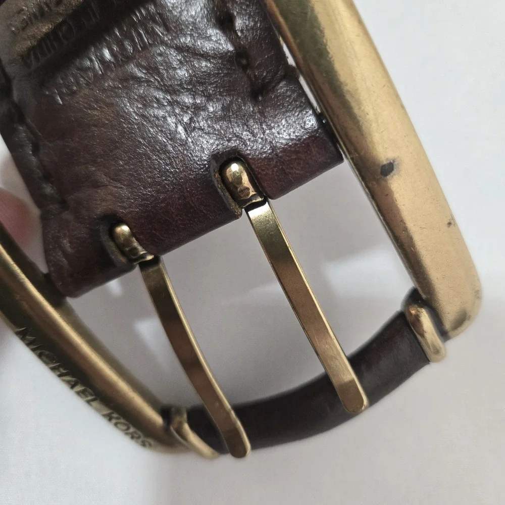 Vintage Michael Kors Heavy Brass Chain Woven Leather Belt 44